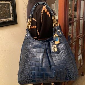 Navy Blue Croc Embossed Vintage Coach Satchel